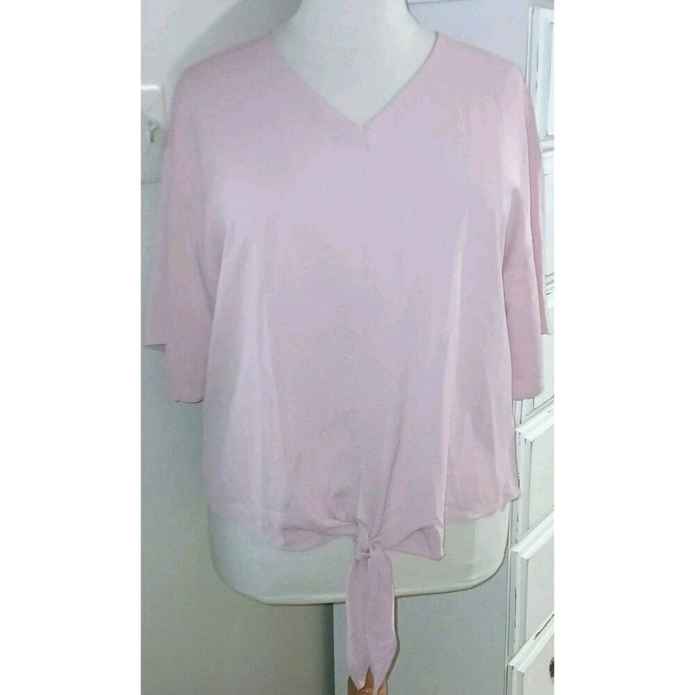 NWT VIISHOW Womens 2X V-Neck Short Dolman Sleeves Stretch Blouse Top Solid Pink